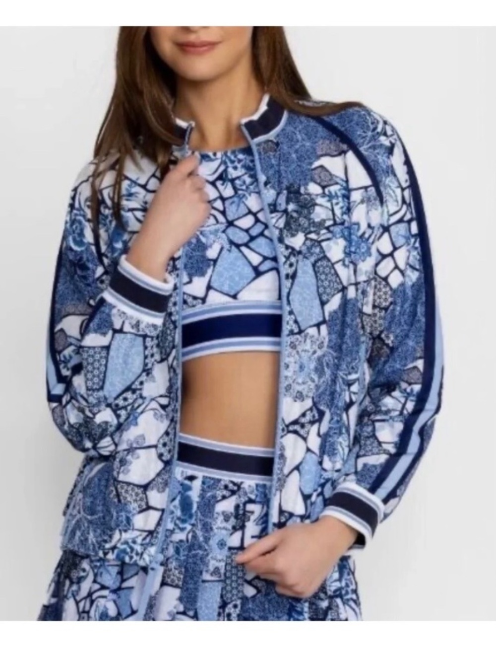 Johnny Was Set Be Active Bomber Jacket And Sports Bra Moonlight Glass SZ XL